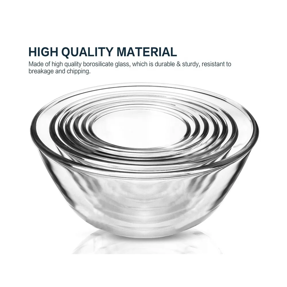 Glass Container Keep Fresh Bowls Set Round Glass Fruit Salad Bowl With Matching Plastic Lid