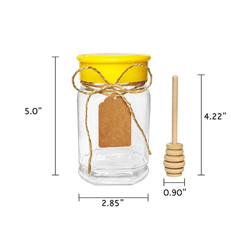 Avertan hexagon glass mason mini 50ml 500 gram 1kg honey bear jar with metal lid and dipper