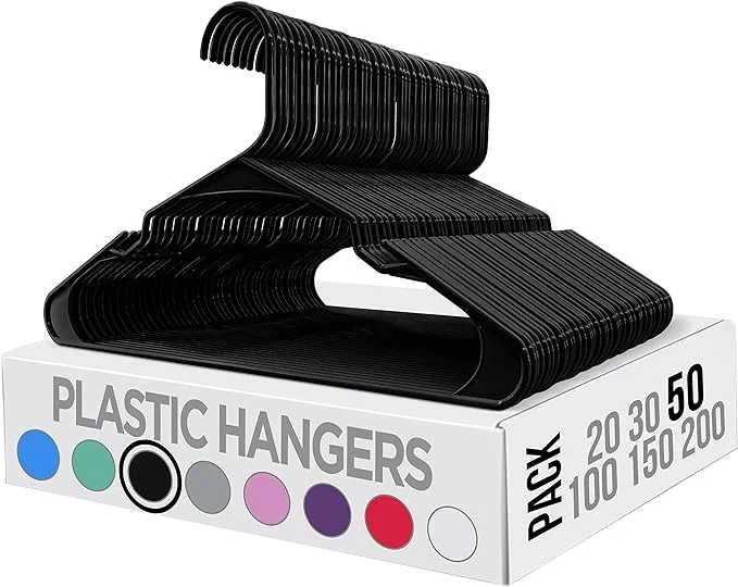 Home Clothes Hangers 50 Pack - Grey Plastic Hangers Space Saving - Durable Coat Hanger with Shoulder Grooves