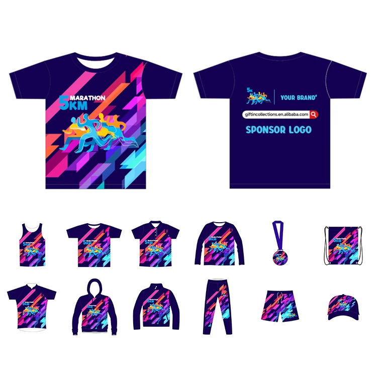 Custom Round Neck Quick-Dry Digital Printing Advertise Shirt Marathon Running Sports Blank 100 Polyester Shirts For Sublimation