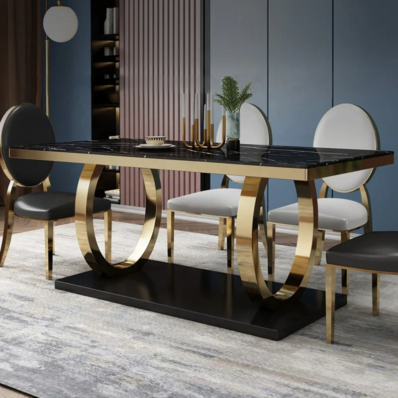 Luxury Design  High Quality Stainless Steel base Dining Room Furniture Shining Leg White Marble sintered stone Dining Table
