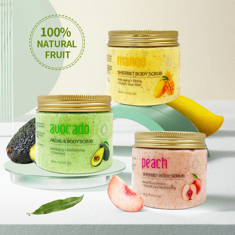 3 Pack Whitening Exfoliating Mango Peach Avocado Bodyscrub Supplies Natural Vegan Shea Butter Skin Care Body Scrub