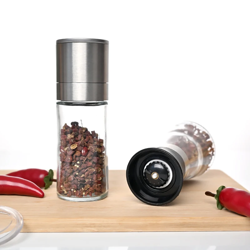 Wholesale Adjustable Ceramic Core Glass Bottle Stainless Steel Cover Salt Mill Manual Pepper Grinder for Kitchen