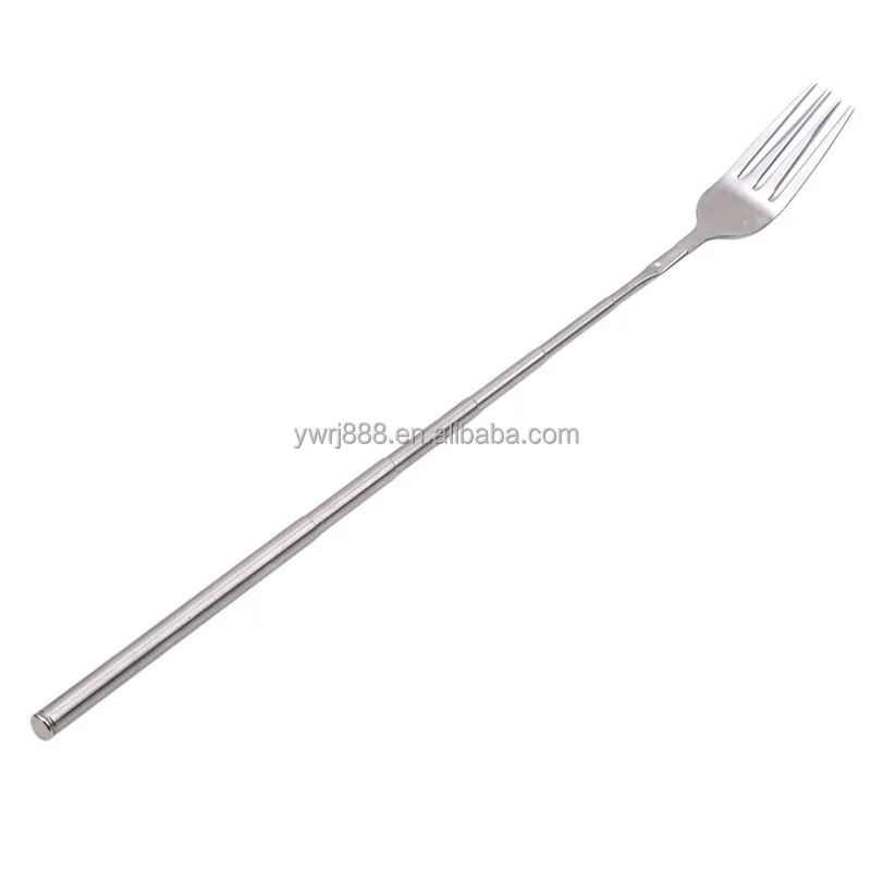 Silver Stainless Telescopic Extendable Fork Dinner Fruit Dessert Long Cutlery Forks BBQ Meat Fork Kitchen Dinnerware Tableware