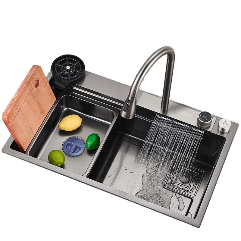 Кухонная раковина из нержавеющей стали Nano 304, Многофункциональный Умный дождевой смеситель, Кухонная Раковина с водопадом