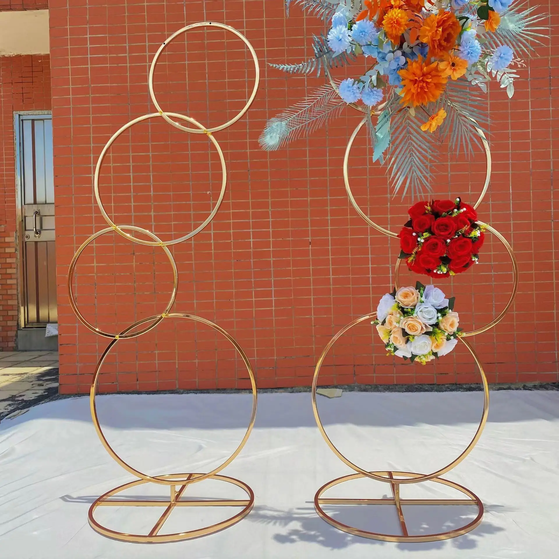 5Ft Wedding Round Hoop Backdrop Stand, Detachable 4 Tier Gold Metal Flower Arch Frame for Photo Booth Background