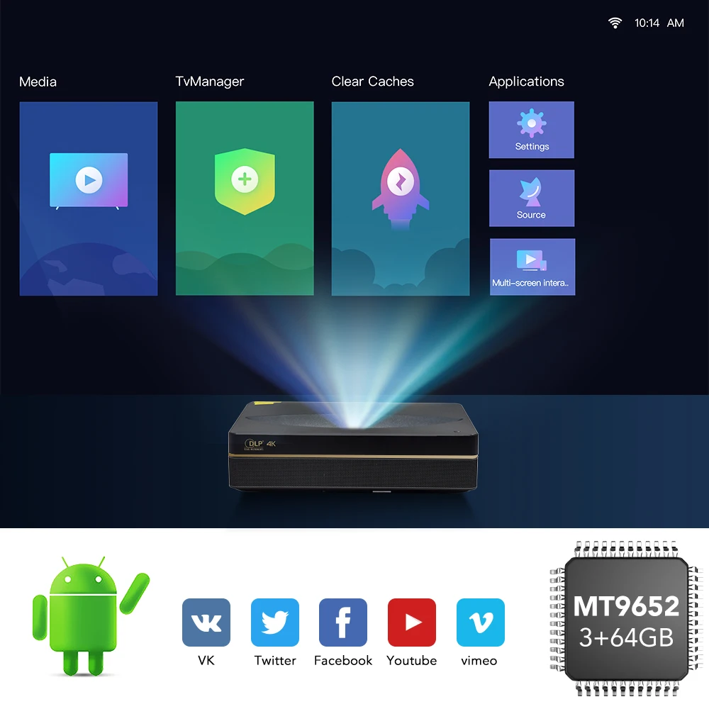 Jenovox B7U Pro 3700 ANSI 3D Android TV с MEMC HDR лазерный 3d проектор