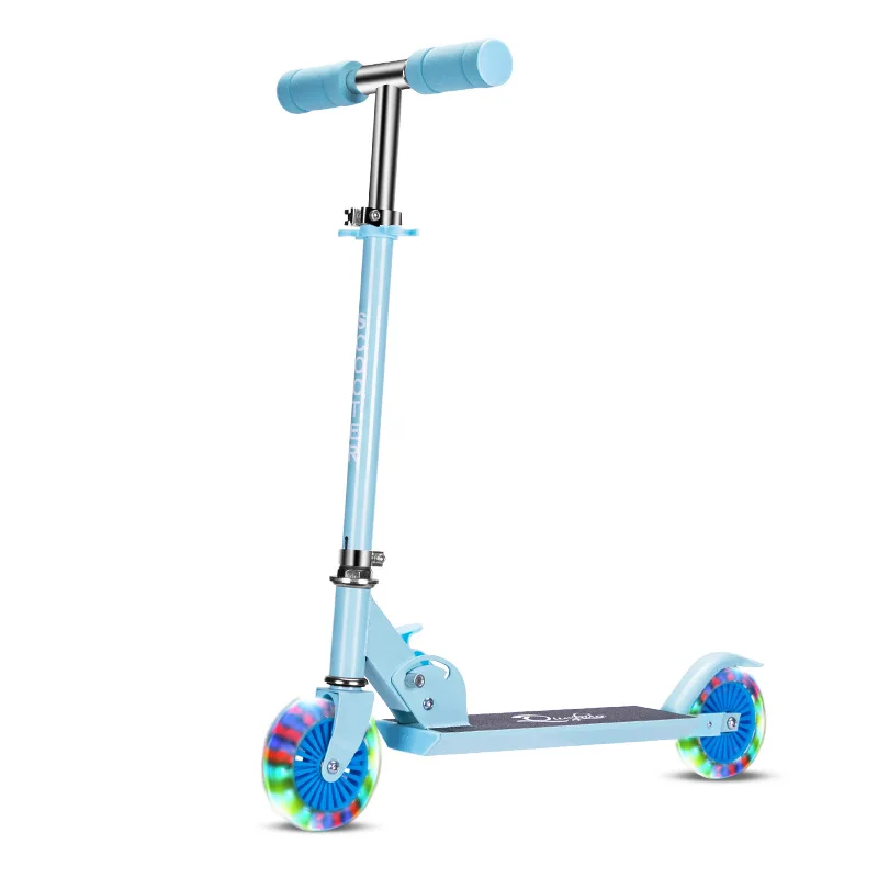 Kids 2 Wheel Folding Kick Scooter for with LED Light Up Wheels Adjustable Height
