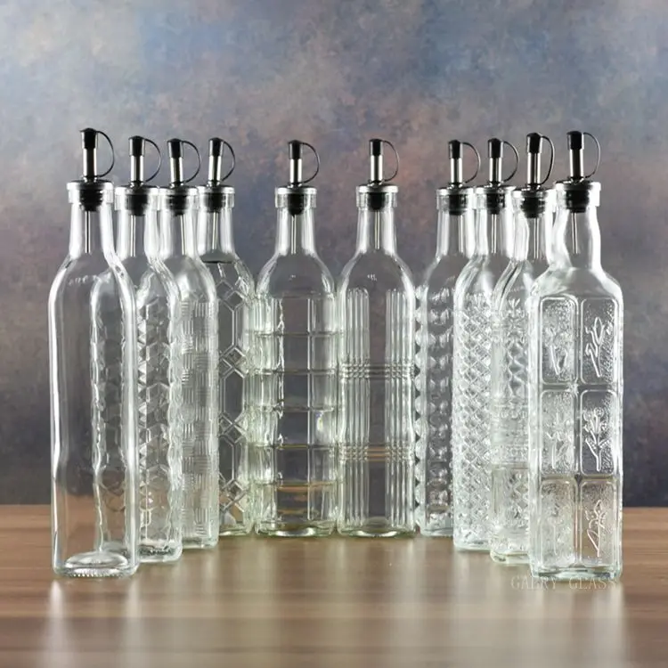 17 oz Square Tall Glass Oil Container Vinegar and Olive Oil Bottle Dispenser 500 ml Oil Bottles for Kitchen Home