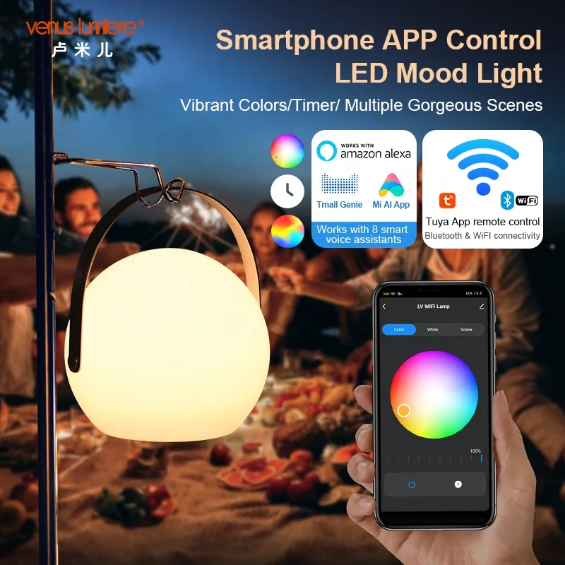 Smart Home Light Rechargeable Outdoor Garden Waterproof USB Rechargeable RGBW LED Tuya APP Voice Control Cordless Table Lamp