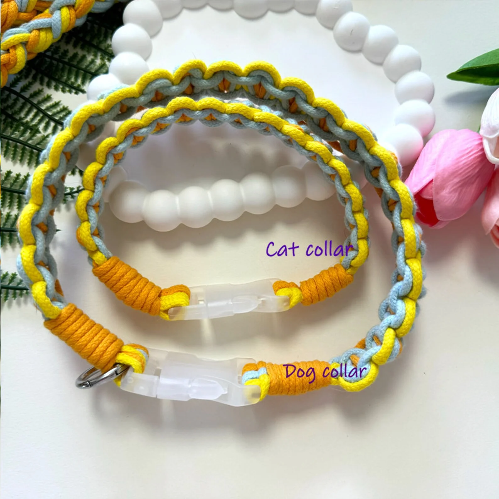 CUSTOM Summer Gift Towing Rope Link Neck Decoration  Macrame COTTON Braided Cute Collar Dog  Cat Collars leash set with buckle