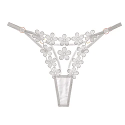 Sexy Transparent Mesh Briefs Women Underwear Adjustable Waist Panties Lingerie Cute Floral Embroidery Women Thongs And G String