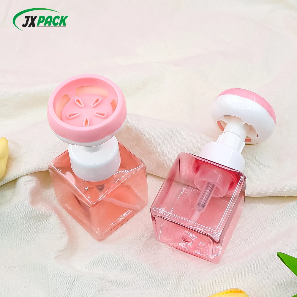 Foam pump dispenser bottle 200ml flower foam pump bottle pink square foaming soap bottles