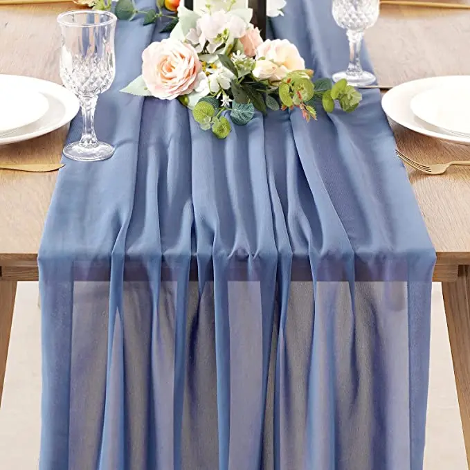 Пыльная синяя шифоновая скатерть 27x120 дюймов романтичная Цветочная Скатерть для свадьбы