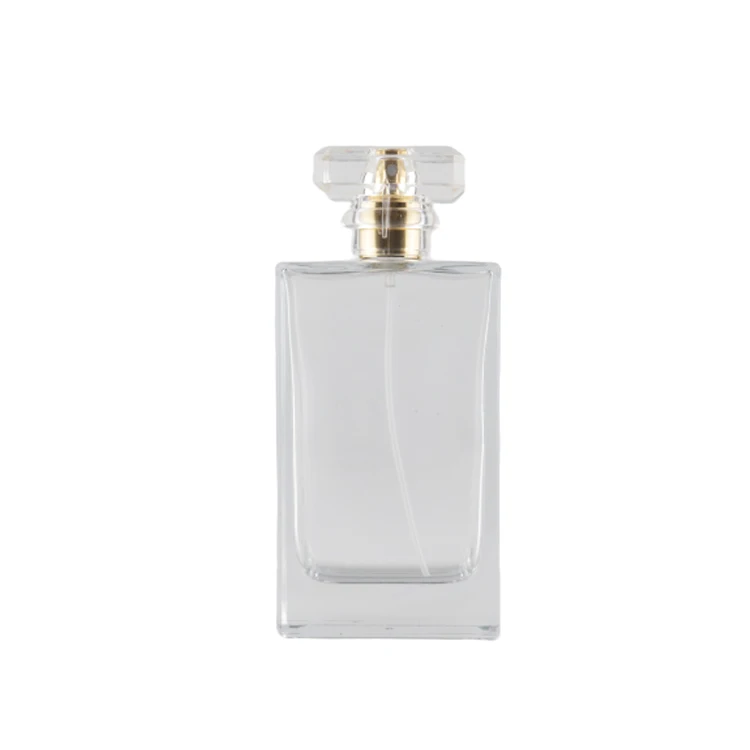 Custom Made Empty Rectangle Clear Perfume Bottle 100ml Square Refill Travel Glass Atomizer Spray with Pump