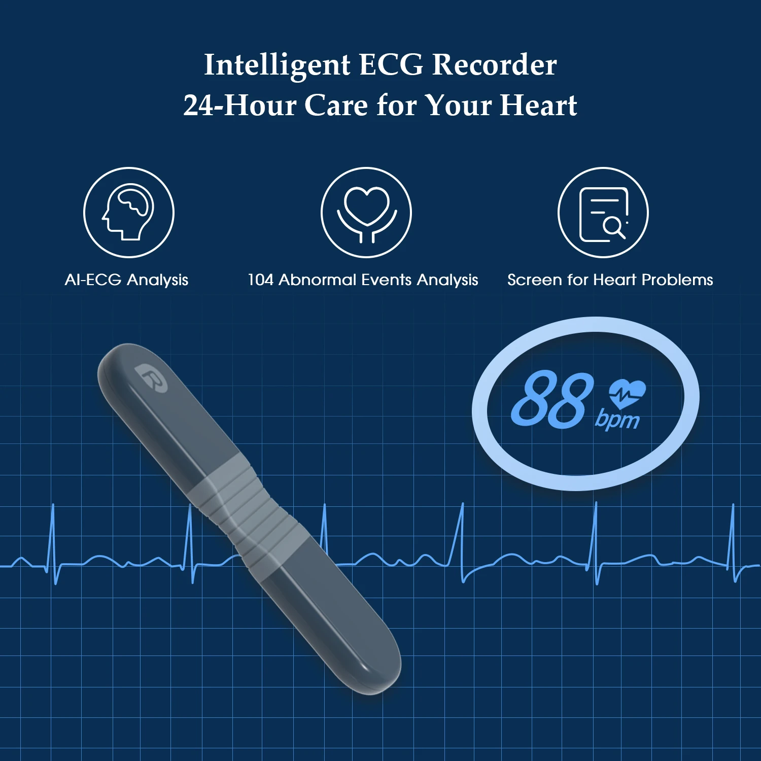 Wellue ER1 Pc Интеллектуальный ЭКГ-рекордер 24 часа непрерывный мониторинг носимый электрод Holter ЭКГ монитор сердечного ритма