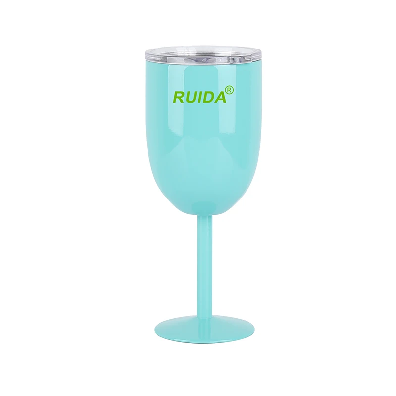 Double wall stainless steel insulated vacuum color wine glass with lid