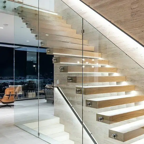 DB Modern Popular Style Apartment Carbon Steel or Stainless Steel304 Floating Stairs Beam Straight Stairs for America