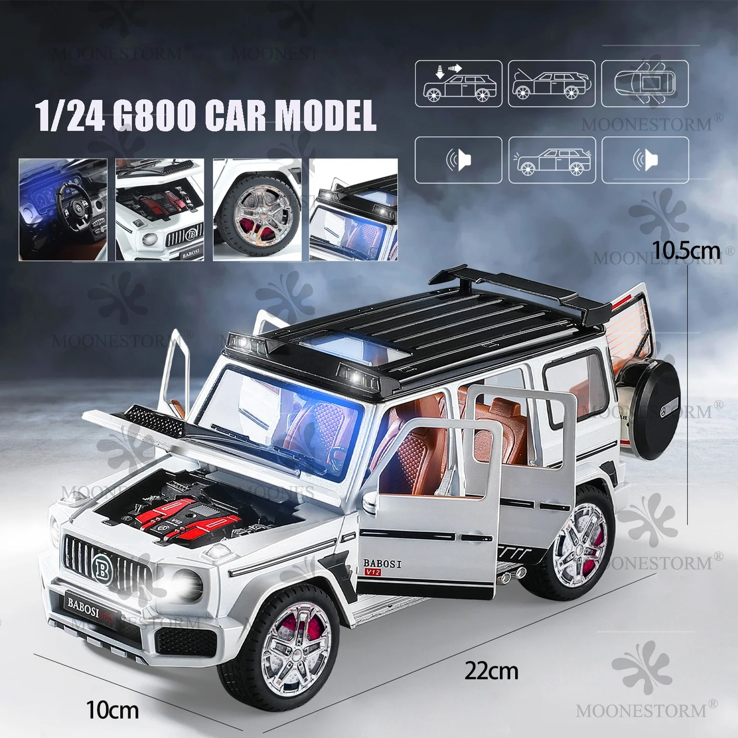 Diecast Model Car 1/24 Scale Car Model G800 Pull Back Alloy Model Car with Sound and Light Toy Vehicles for Kids