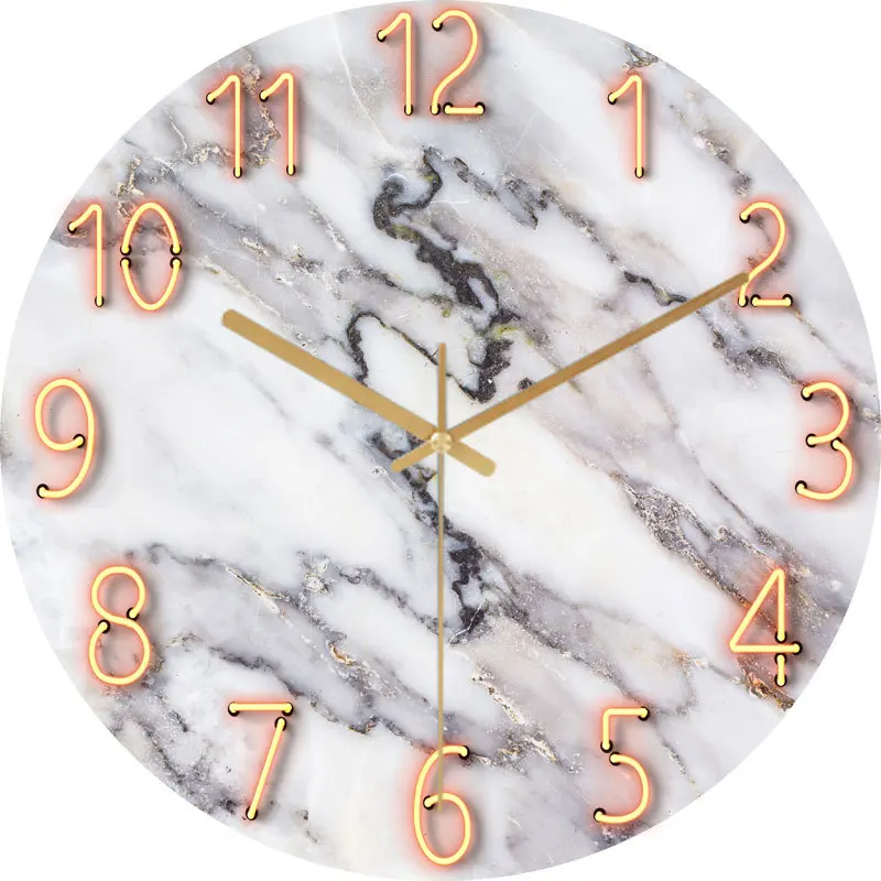 Wholesale Custom Marble Design Glass Wall Clock Printed Classic Silent Quartz Wall Watch Clocks