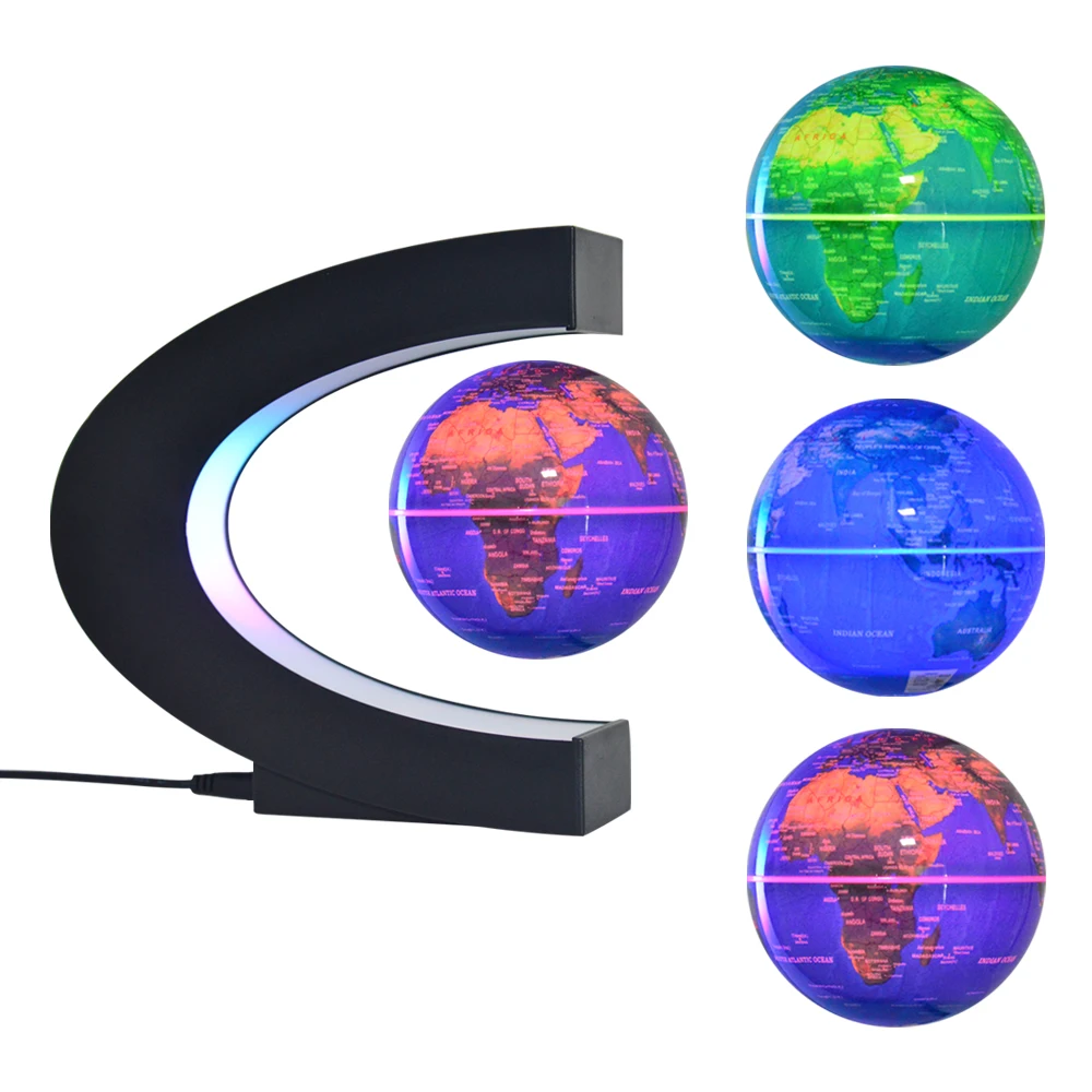 Colored LED Light Anti Gravity Globe C Shape Magnetic Levitation Floating Globe World Map for Children Gift