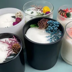 Wholesale Customized Dry Flowers Crystal DIY Custom Candle Natrual Soy Wax Luxury Glass Scented Candles with lids