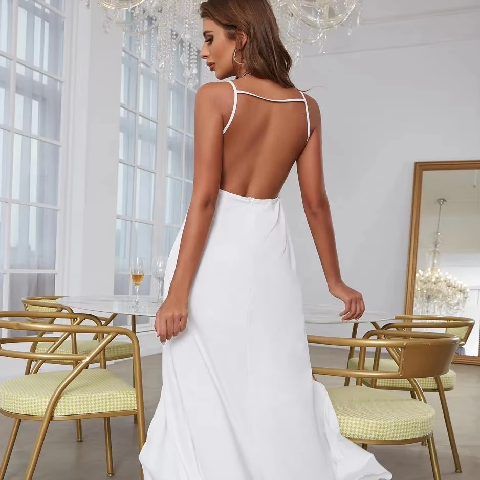 D&M custom New Design Summer Women Sleeveless Open Back Sheer Foil Bronzing Embroidery Slim Fit Long Slip Maxi Dress