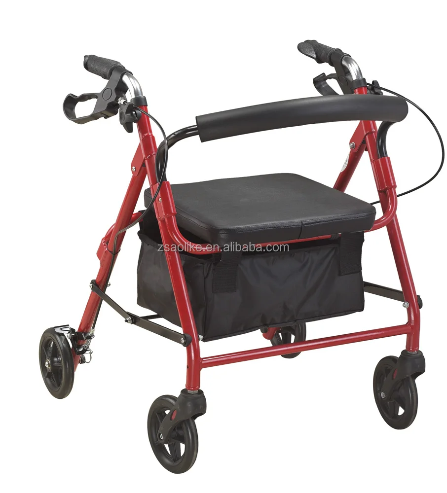 Hot sale steel walker rollator four wheels with shopping bag for disable and elderly
