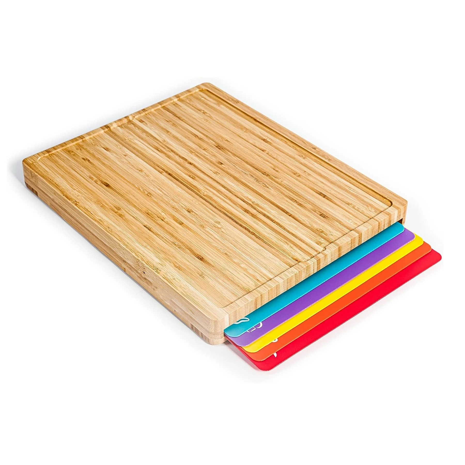 Bamboo Cutting Board Set with 6 Color Flexible Mats Chopping Board Sets Easy to Clean Kitchen Fruit Vegetable Charcuterie Board