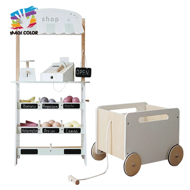 Pretend Play Shopping Toy Wooden Supermarket Toys Set for Kids and Children W10A133
