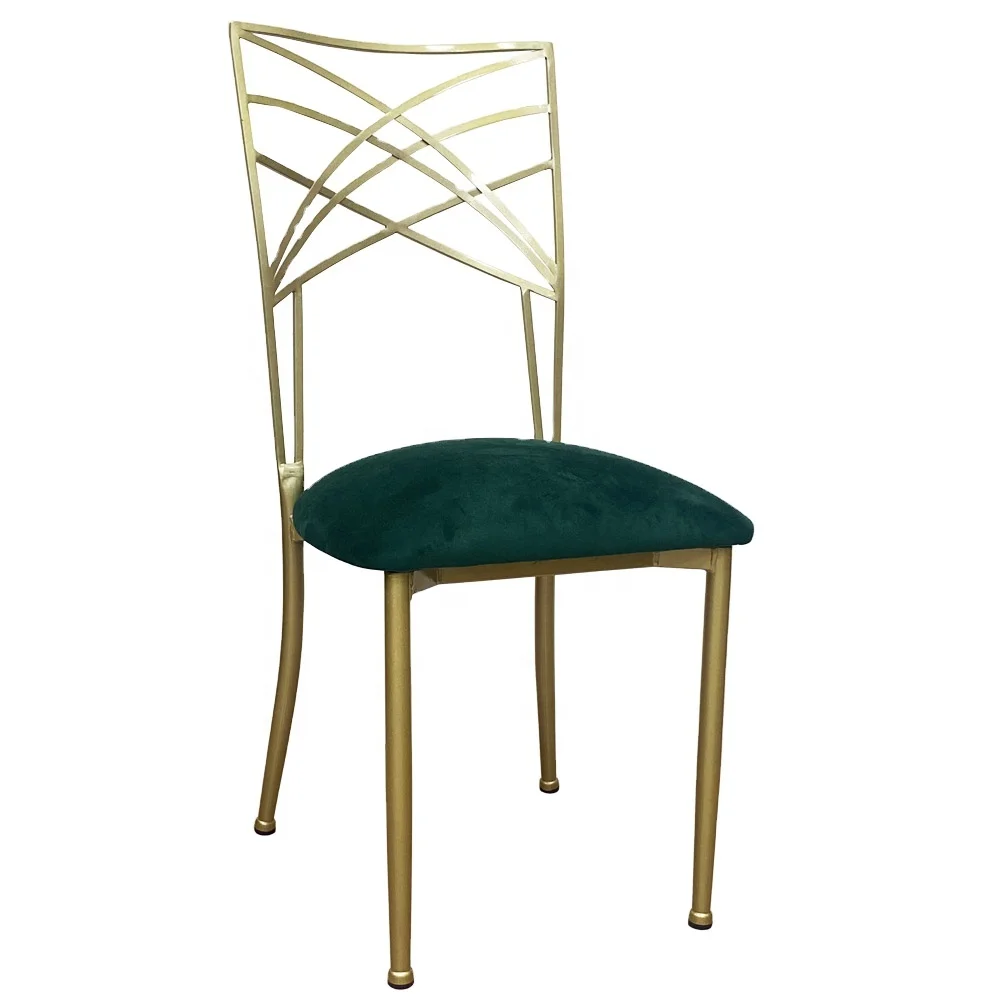 Wedding event chairs Gold  Fanfare Chameleon chair with green Velvet cushions