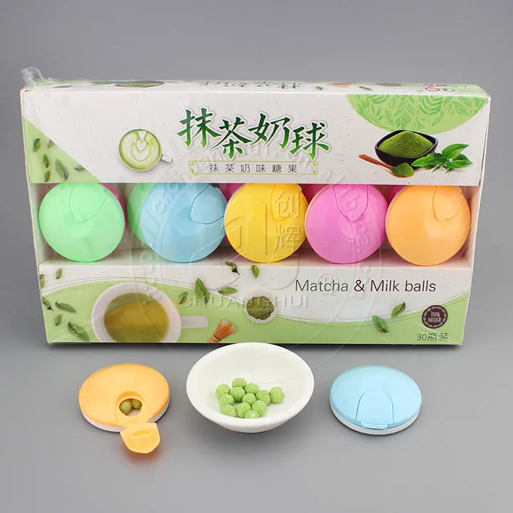 matcha tea flavor dry milk candy balls with the round box