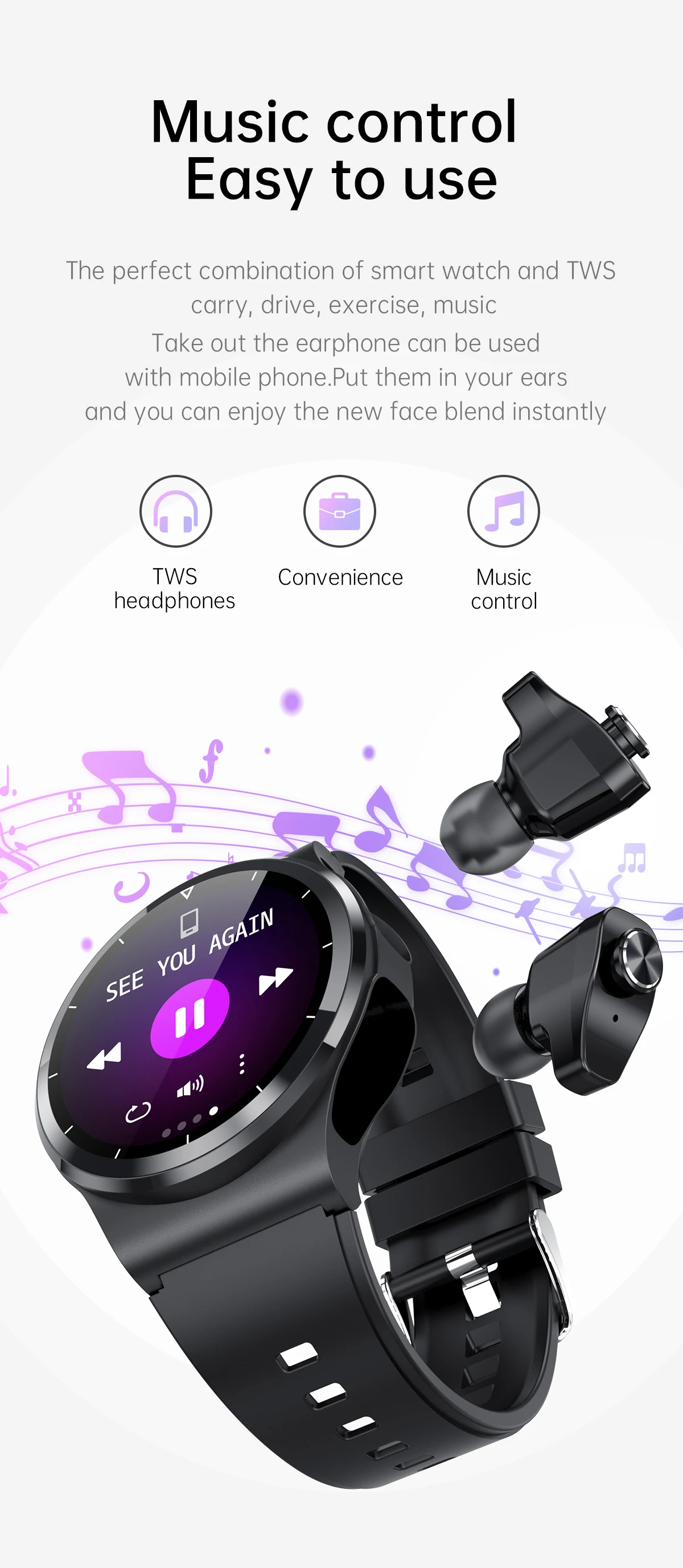 Миниатюрный браслет на руку умные часы наушники bluetooth