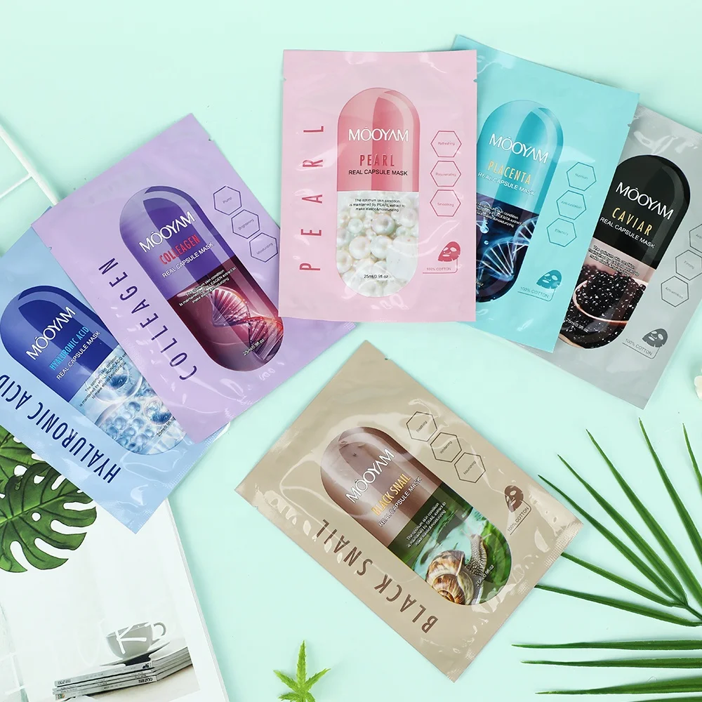 Capsule Collagen Facial Mask Sheet Pearl Hyaluronic Acid Caviar Snail Masks Placenta Moisturizing Whitening Korean Face Mask