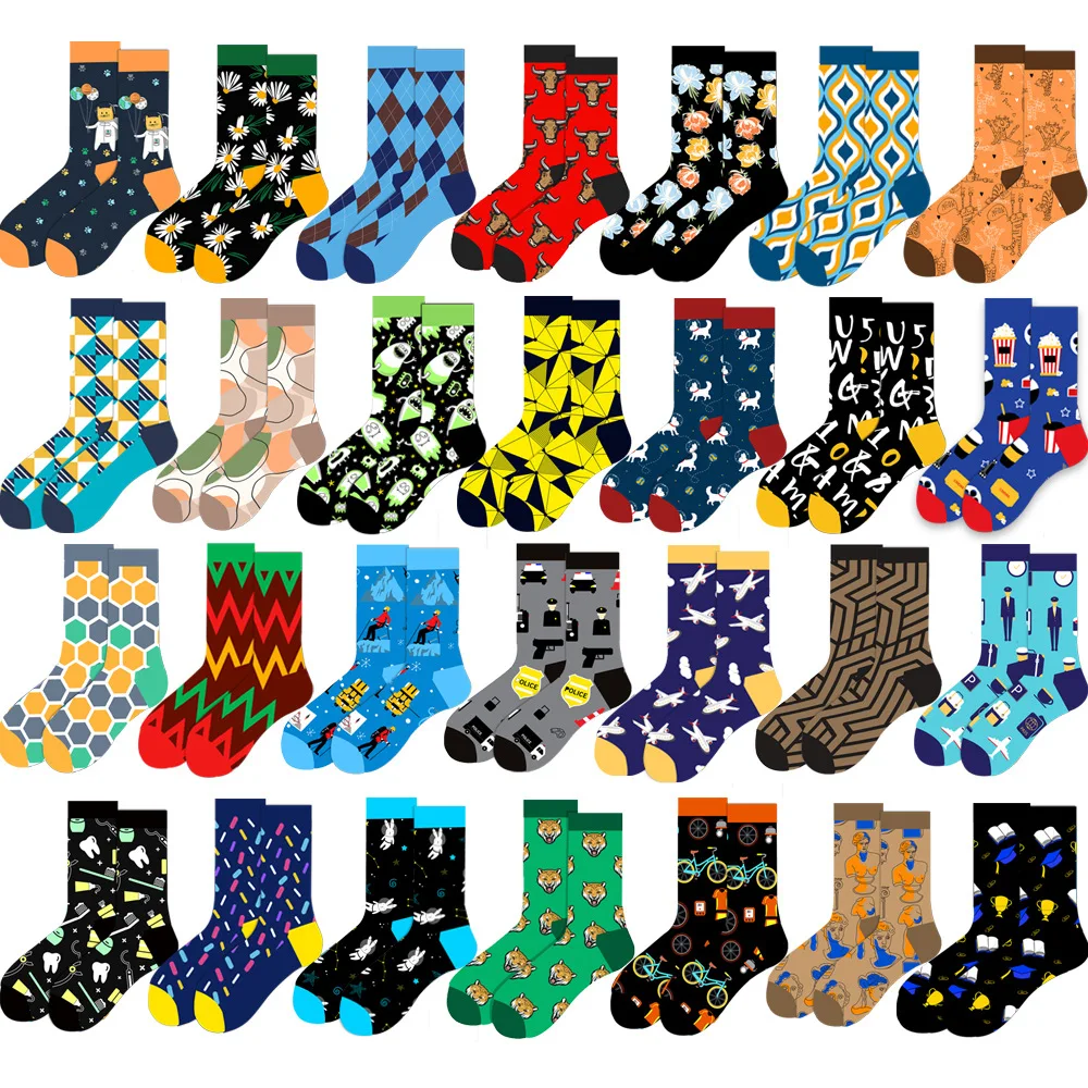 Fashion happiness socks custom made funny colorful cotton bamboo fancyed cool business bright colored mens dress socks for men