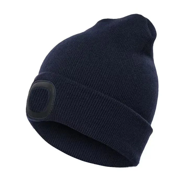Black beanie hat with Led light cheap price custom winter warm USB rechargeable led knitted beanie hat for fishing & running