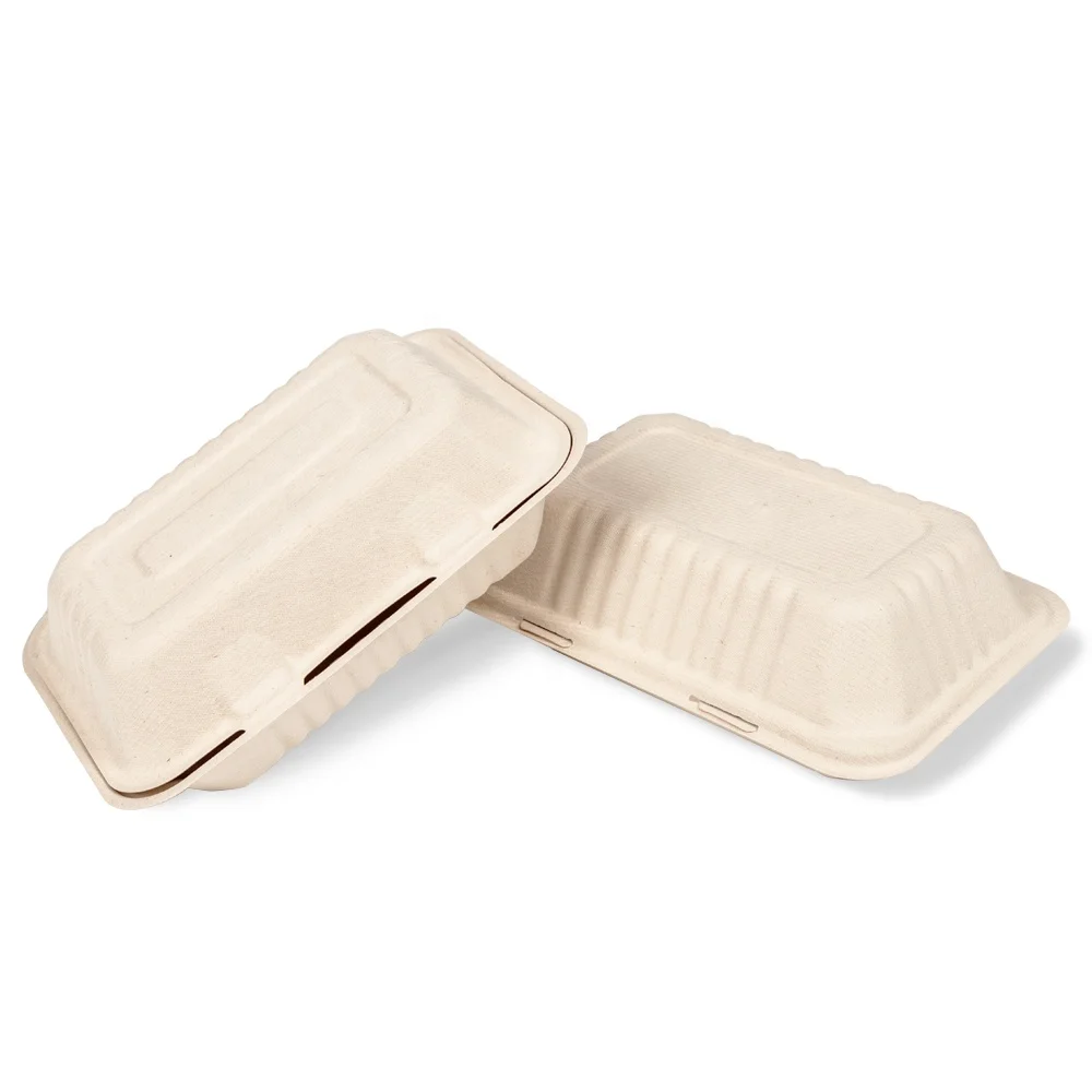 9 Inch Clamshell Box Biodegradable Bagasse Clamshell Salad Bento Box Compostable Clamshell Take Out Food Containers