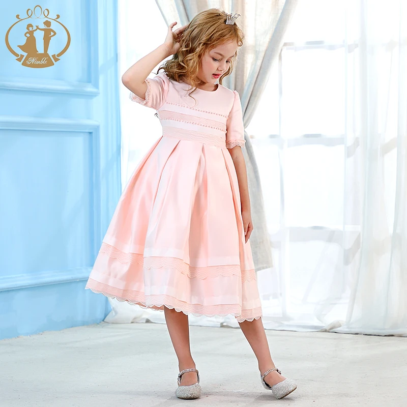 Nimble New Design 2020 Formal Orange Pink Evening Dress Girl Embroidered Beautiful Tuxedo Flower Dress With Beaded