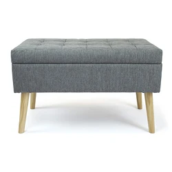 Home Living Room Furniture Custom Designer Grey Fabric Bench Storage Stool Ottoman Long Storage Bench