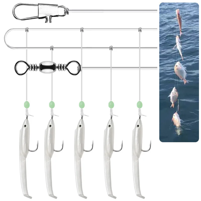 Rocklure 5pcs/set 1# Eel Soft Lure Sabiki Hook Ocean Fishing String Hook Artificial Pike Wobblers Swimbait Tackle