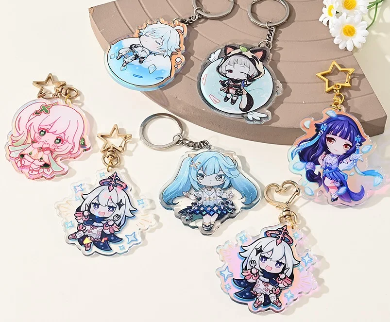 No MOQ high quality Wholesale kawaii printed cute anime cartoon plastic custom acrylic charms keychains