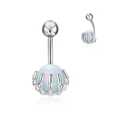 Double Jeweled Belly Button Bars Internally Threaded Opal Surgical Steel  Navel Piercing Ring