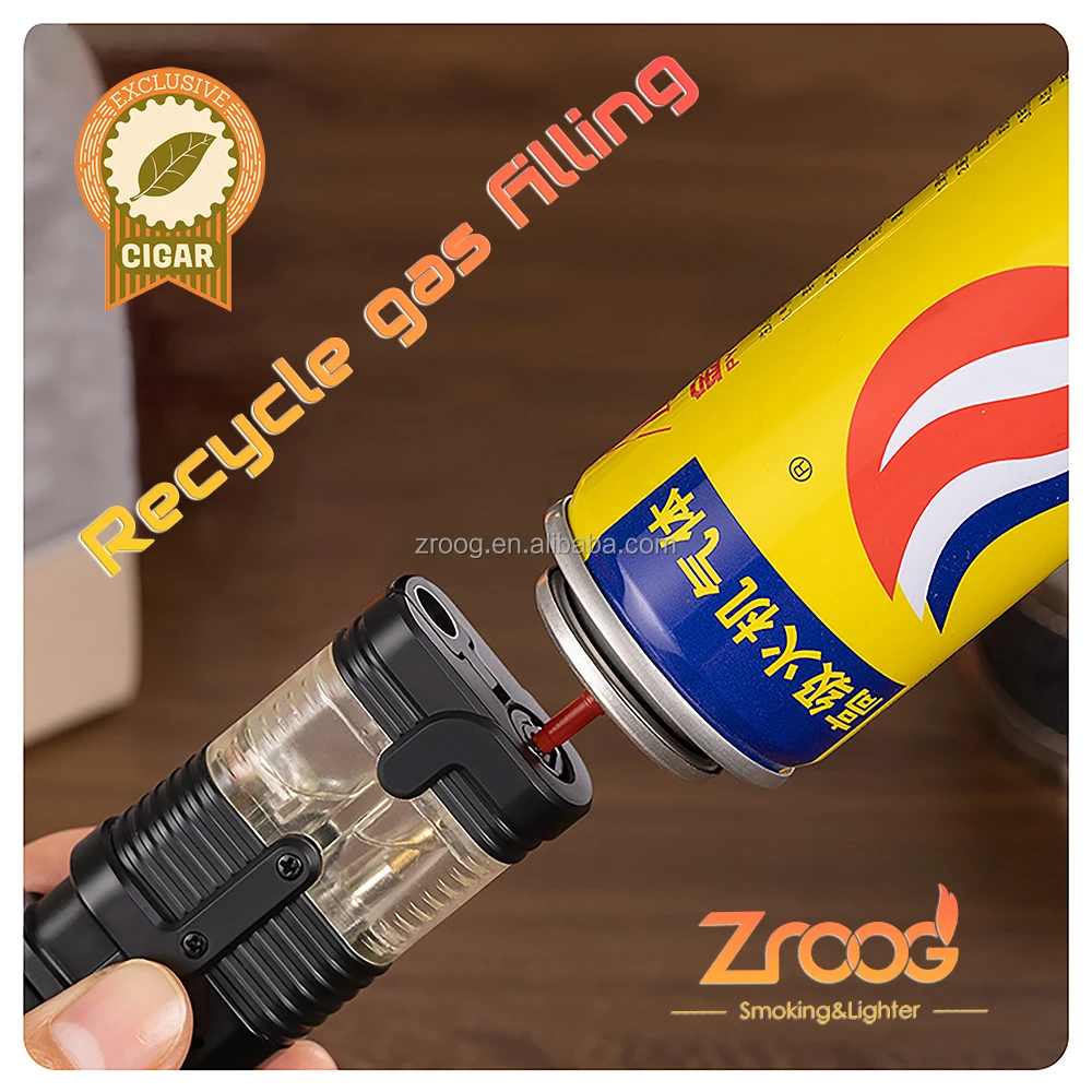 Torch Lighter Triple 3 Jet Flame Adjustable Lighter Windproof Refillable Butane Gas Lighter Fuel Visible Pocket Lighter