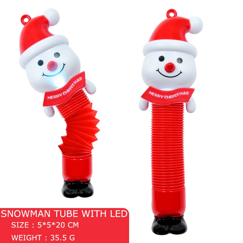 Christmas Decorations Glow Light up Fidget Sensory Toys Christmas Halloween Pop Tube Snowman Unzip Fidget Toys Wholesale