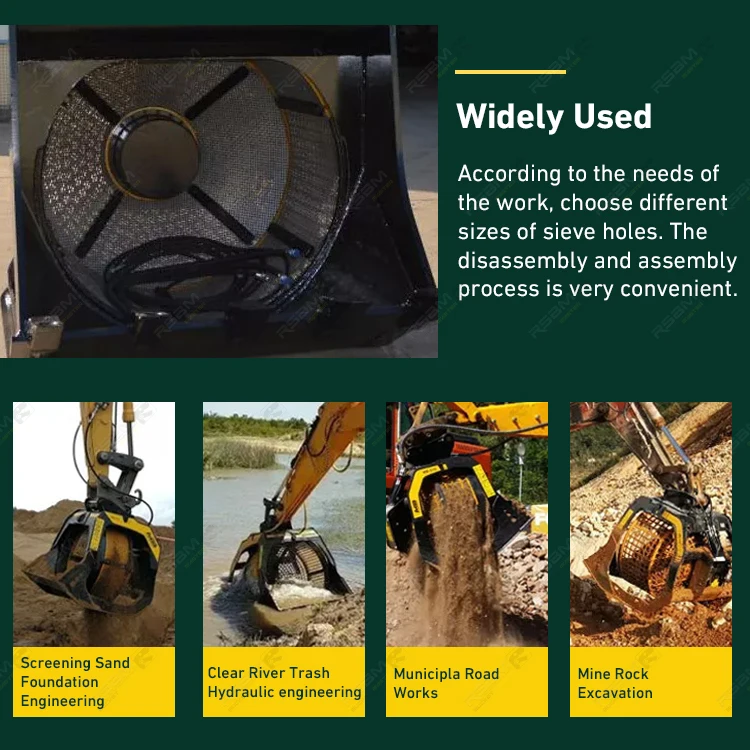RSBM Excavator vibrating rotating sand screening bucket excavator