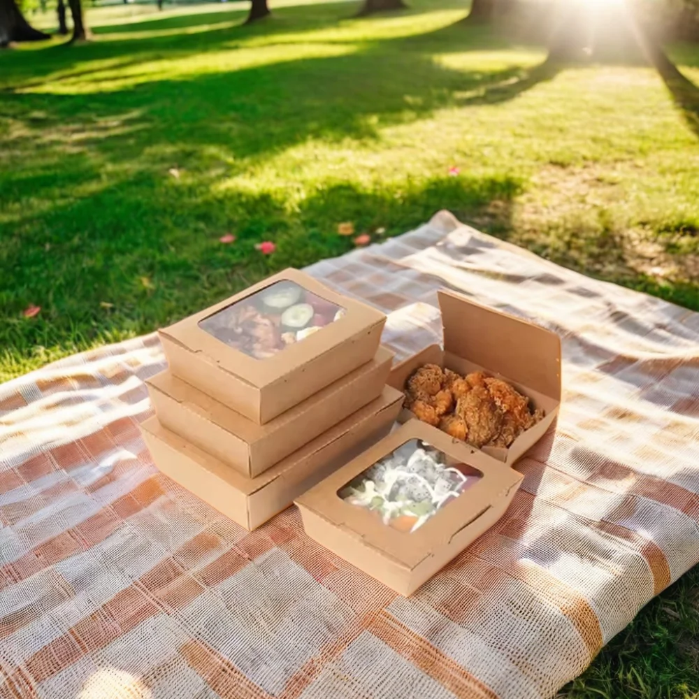 SenAng Custom Eco Friendly 700ml Kraft Takeaway Food Boxes Food Packaging Multi-compartment kraft paper lunch box