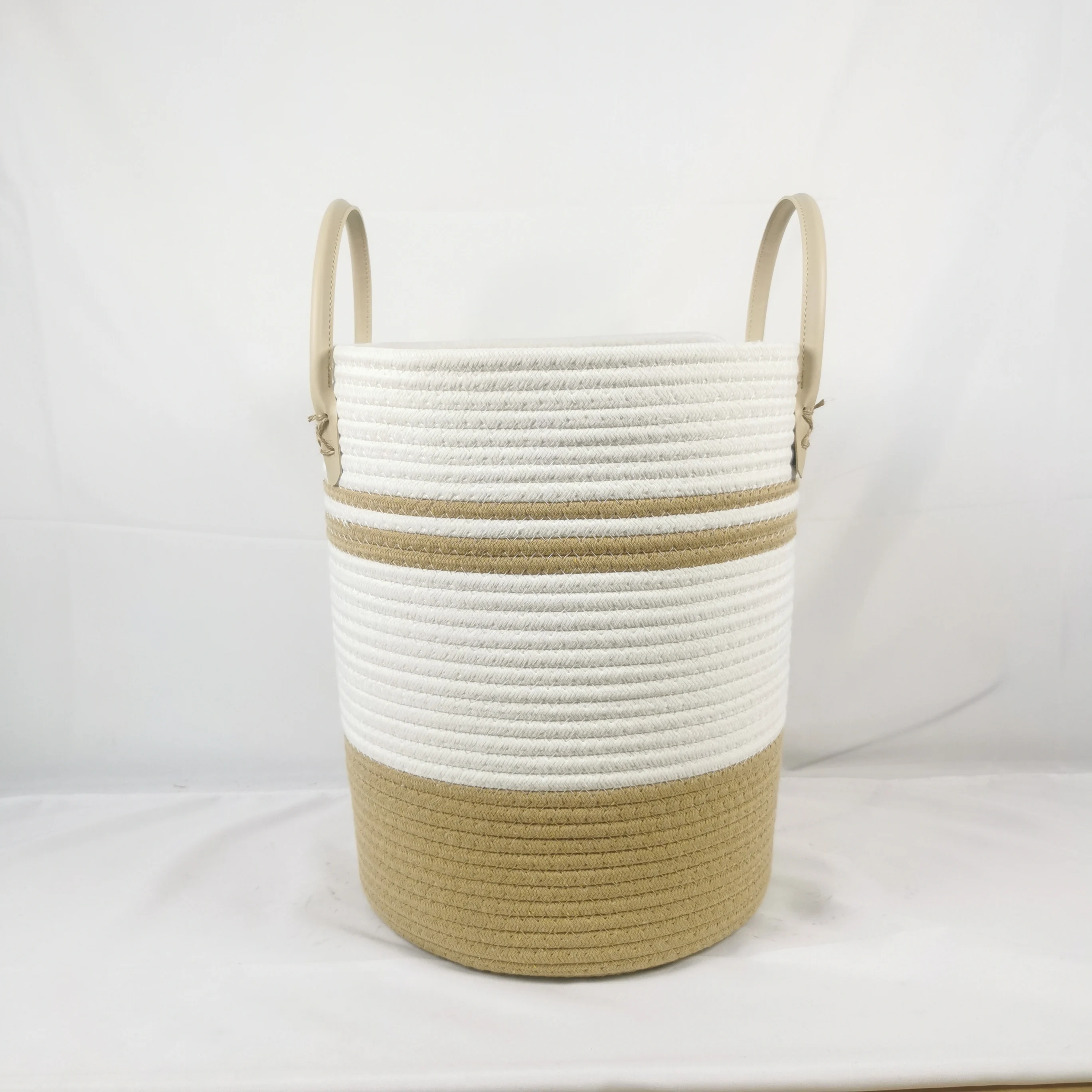 Home Decoration And Storage Woven Cotton Rope Storage Basket With Handles
