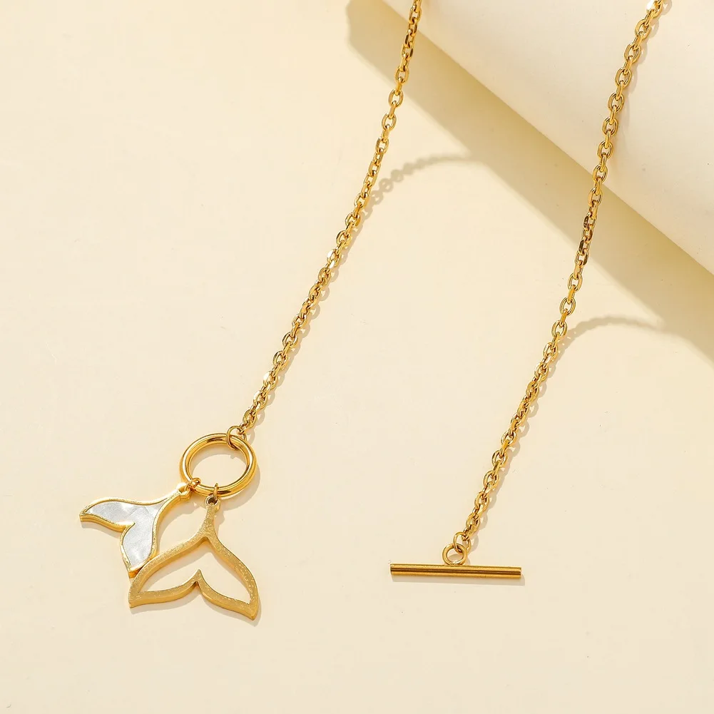 
Korea Retro Stainless Steel Gold Plated Pendant Necklace Personality Mermaid Tail Shell Ot Buckle Necklace 