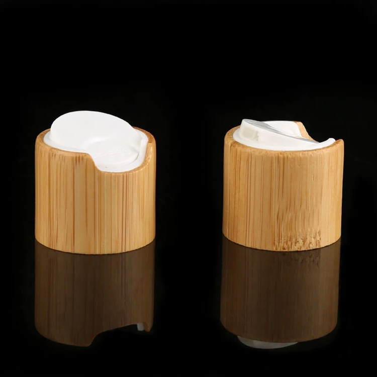 Real natural bamboo lid 20/410 24/410 28/410 cosmetic press dispensing wood bamboo cap plastic disc top cap for bottle