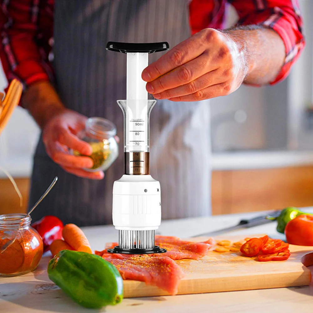 New Kitchen Supplies Stainless Steel Sauce Syringe Meat Softener Sauce Pickling Syringe for Softening Meat